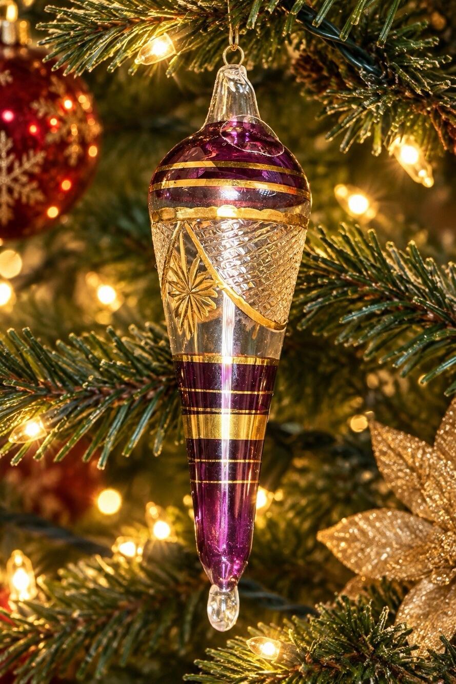 Etched Egyptian Blown Glass Christmas Tree Ornament Made in Egypt